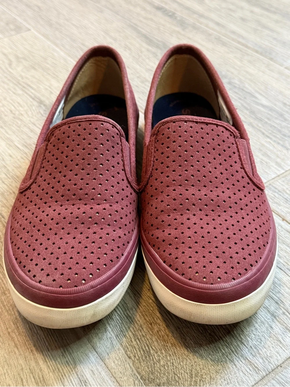 Sperry Seasick Red Perforated Leather Elastic Slip-On Loafer Shoes Women's US 8